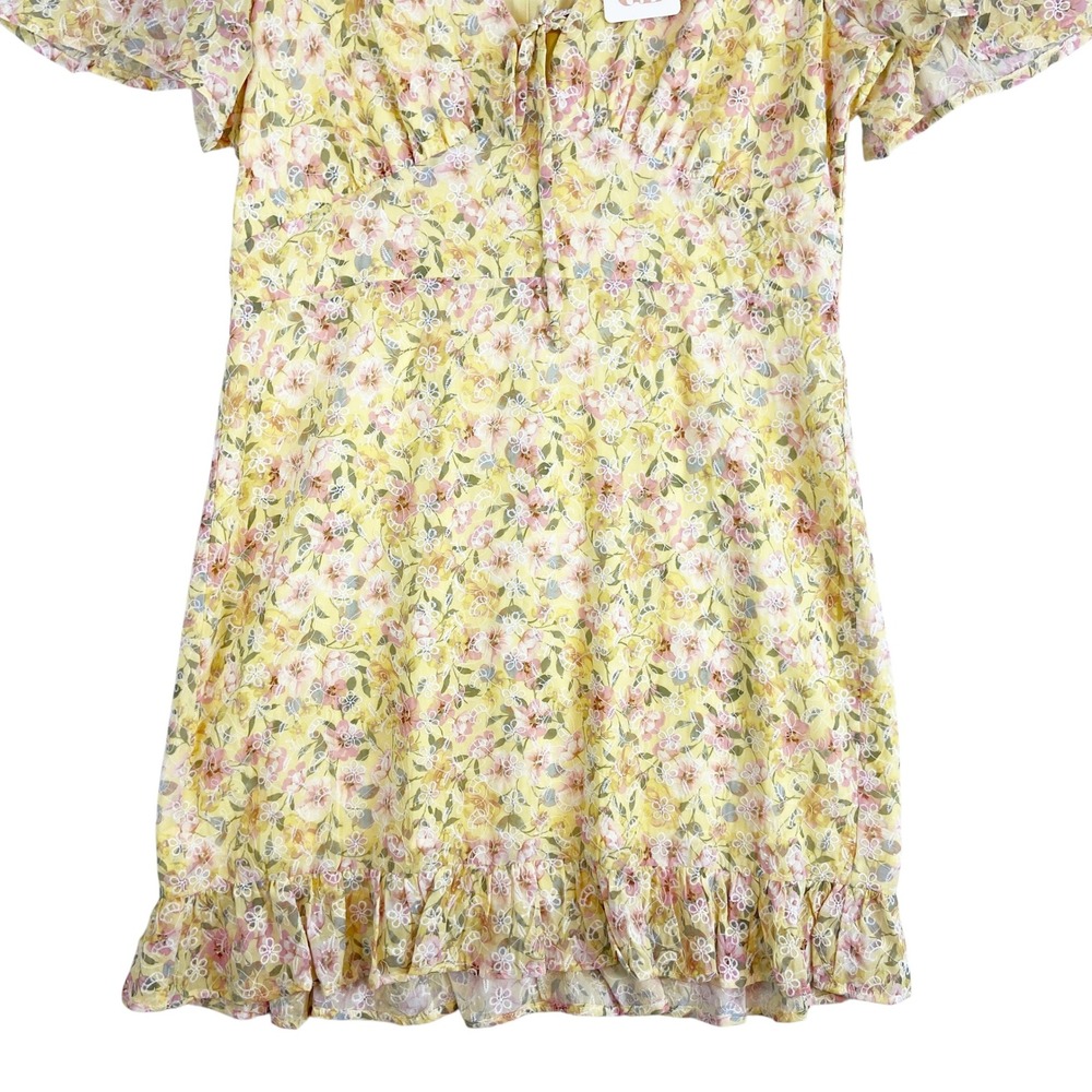 GB Yellow Floral Embroidered V-Neck Mini‎ Dress XXL NWT Spring Easter - Picture 3 of 8
